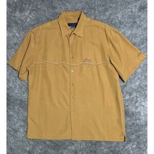 Vintage Hobie Camp Shirt Mens L Button Up Yellow Rayon Blend Outdoor Resortwear